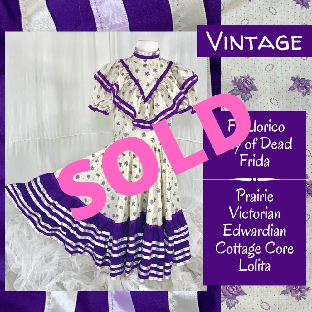 Vintage Folklorico Dress Multiple Styles Options! Frida Prairie Lolita Size Lrg. - Picture 1 of 11